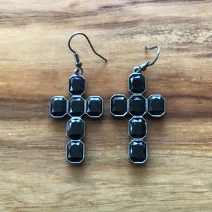Black Jewel Cross Earrings